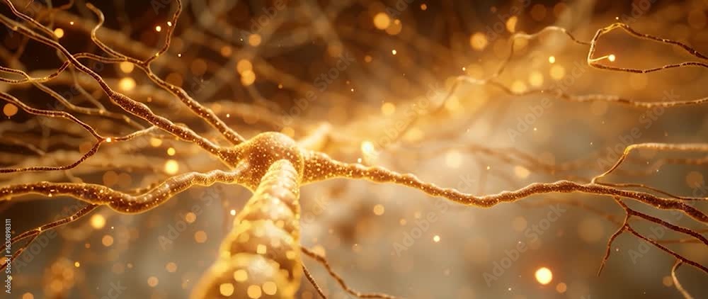 Wall mural anamorphic video neuron or nerve cell with an intricate network. perfect for projects related to sci