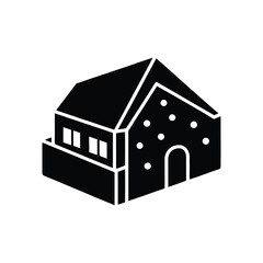 Black silhouette of a simple house with arched doorway and windows building home