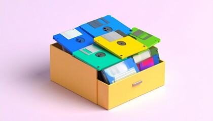 A drawer overflowing with colorful floppy disks