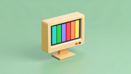 A retro styled computer monitor displays a vibrant spectrum of colors