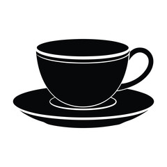 Black silhouette of a teacup and saucer with white stripes coffee cup tea cup