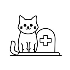 A sketch illustration of a cat standing by a grave, icon, sticker or logo design would be perfect.