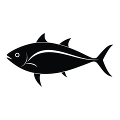 Black silhouette of a tuna fish with white eye and stripe vector