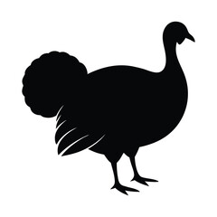 Black silhouette of a turkey with fanned tail feathers and detailed legs bird animal