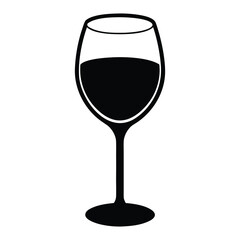 Black silhouette of a wine glass filled with dark liquid on white background vector