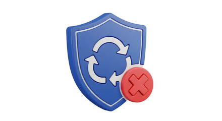 3D Shield with Recycle Symbol and Cross Mark Illustration