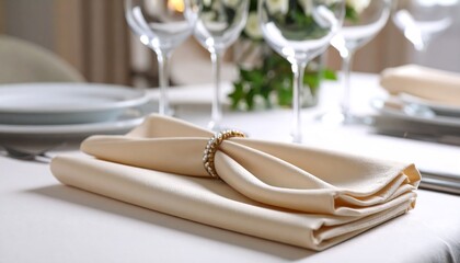 Elegant table setting with folded napkin