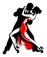 Fototapeta premium Elegant Dance Silhouette of Couple in Passionate Embrace and Motion