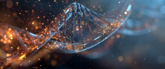 Anamorphic video visually captivating and stylized depiction of a DNA double helix. Ideal for projects related to biotechnology, medical research, genetic engineering - Powered by Adobe