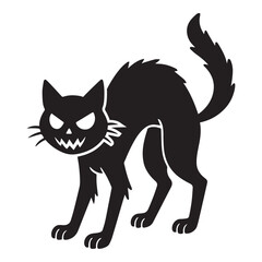 Obraz premium Scary Black Halloween Cat Silhouette, Evil Spooky Vector Illustration