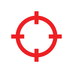 Obraz premium A red line art icon of a simple tactical crosshair with small marks on the inner circle, representing a standard reticle.
