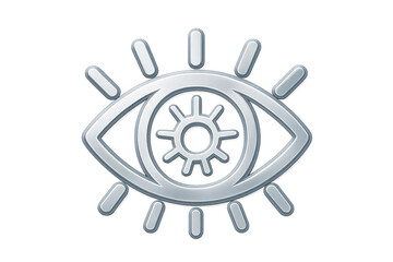 Obraz premium Shining silver eye with beams of light, on a clear background, perfect for projects about sight, perception, and consciousness