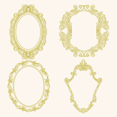 Set of original illustrations of ornate vintage rococo frames and coquettes, hand-drawn in a minimalist style. Ideal for posters, cards, and graphic design.