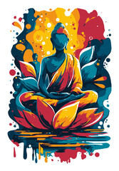 Colorful Abstract Buddha Illustration with Lotus and Dynamic Background
