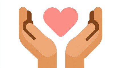 A closeup of two gentle hands carefully holding vibrant red heart symbol of love, charity, and health.