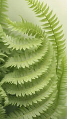 Delicate Green Fern Fronds Unfurling in Soft Light.