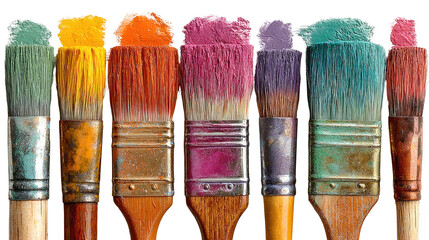 Vibrant Strokes: An array of paintbrushes, each tip showcasing a vivid smear of color. It’s an inspiring image, evocative of creativity and the boundless possibilities of artistic expression. 