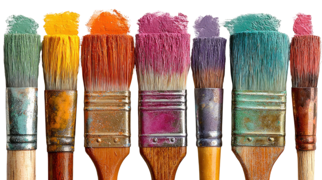 Vibrant Strokes: An array of paintbrushes, each tip showcasing a vivid smear of color. It’s an inspiring image, evocative of creativity and the boundless possibilities of artistic expression. - Powered by Adobe