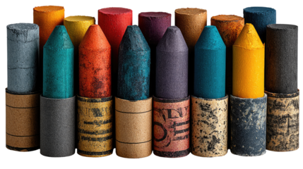 Artistic Array: A collection of vibrantly hued artist crayons, each showcasing unique textures and shades, poised to inspire creative expression.