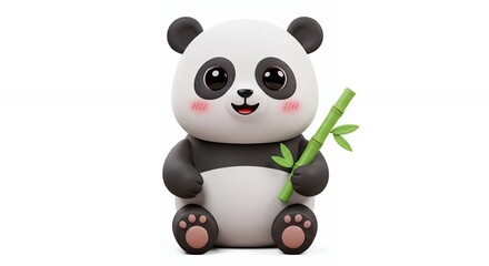 Naklejka premium Cartoon panda holding bamboo cute illustration