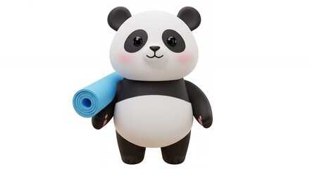 Cartoon panda holding yoga mat