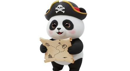 Fototapeta premium Cartoon panda pirate holding treasure map