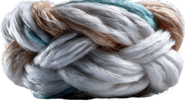 Textile Fiber with Woven Pattern: a close-up shot of a braided, mixed-color textile fiber, demonstrating a complex weave. This macro image showcases the texture and artistry of textile production.