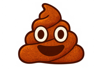 Cheerful poop emoji cartoon with a smiling face on a clear background, adding playfulness and laughter to any project