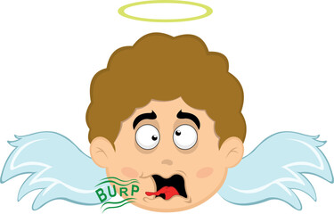 vector illustration face angel character cartoon, mouth burping with the text burp