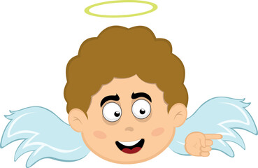vector illustration face angel character cartoon, with the index finger of the hand pointing