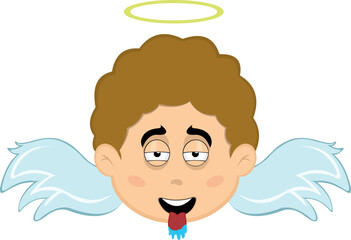 vector illustration face angel character cartoon, with a desire expression, tongue out and drooling saliva