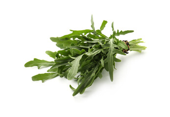 Bunch of fresh green arugula leaves isolated on white