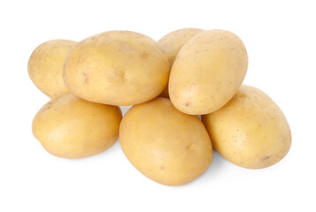 Many fresh raw potatoes isolated on white