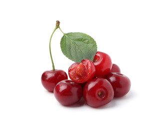 Yummy ripe red cherries isolated on white