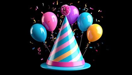 Party hat with balloons and confetti (1)