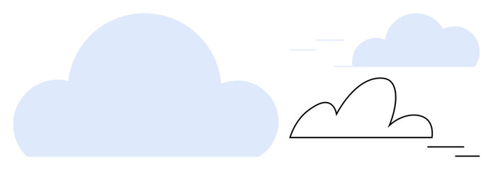 Blue and outlined clouds with dynamic motion lines evoke airiness, tranquility, and nature. Ideal for weather, eco-awareness, online storage, freedom, simplicity, creativity positive thinking themes