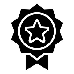 Achievement Badge Glyph Black Silhouette Icon Vector Design - Award ribbon with a star, symbolizing recognition, quality, or accomplishment