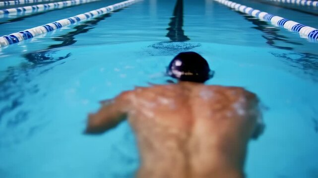 Swimmer in a pool, backstroke