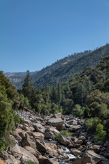 Talus (Holocene) - Rock waste shed from cliffs. Merced River. Central Yosemite Hwy / California State Route 140. Mariposa County. Sierra Nevada