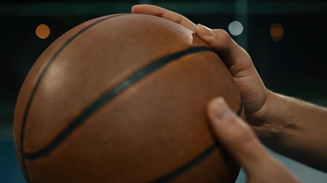 Close-up of hands holding basketball on court - Powered by Adobe