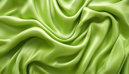 Obraz premium 3d render of abstract green background with wavy liquid texture, silk cloth, satin material and shiny surface. Shiny liquid, wave pattern for wallpaper or fashion design.