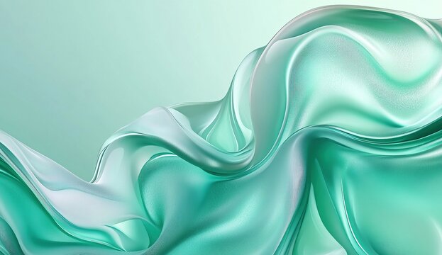 3d render of abstract green liquid background with wavy pattern, green silk satin texture, shiny and glossy surface, flowing lines, elegant and luxurious wallpaper design, digital art