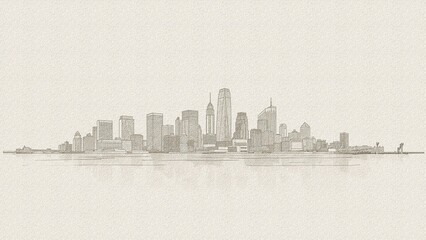 Fototapeta premium Generative AI, Faint City Skyline Outline