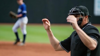 Umpire and player during baseball game - Powered by Adobe
