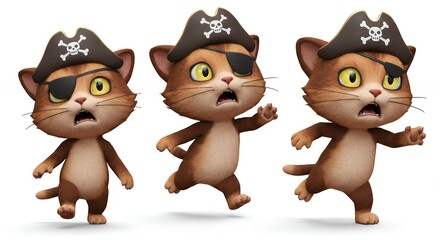 Cartoon cats in pirate hats expressing surprise