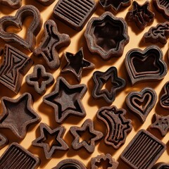 A colorful assortment of various cookie cutters on a surface.