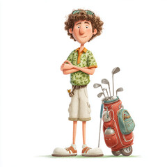 Funny man golf player cartoon generative ai