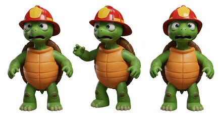 Obraz premium Cartoon turtle firefighters diverse expressions