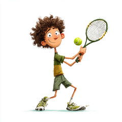 fun young man tennis player cartoon Generative ai
