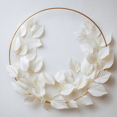 White leaves in the shape of an O white backgroun Generative ai